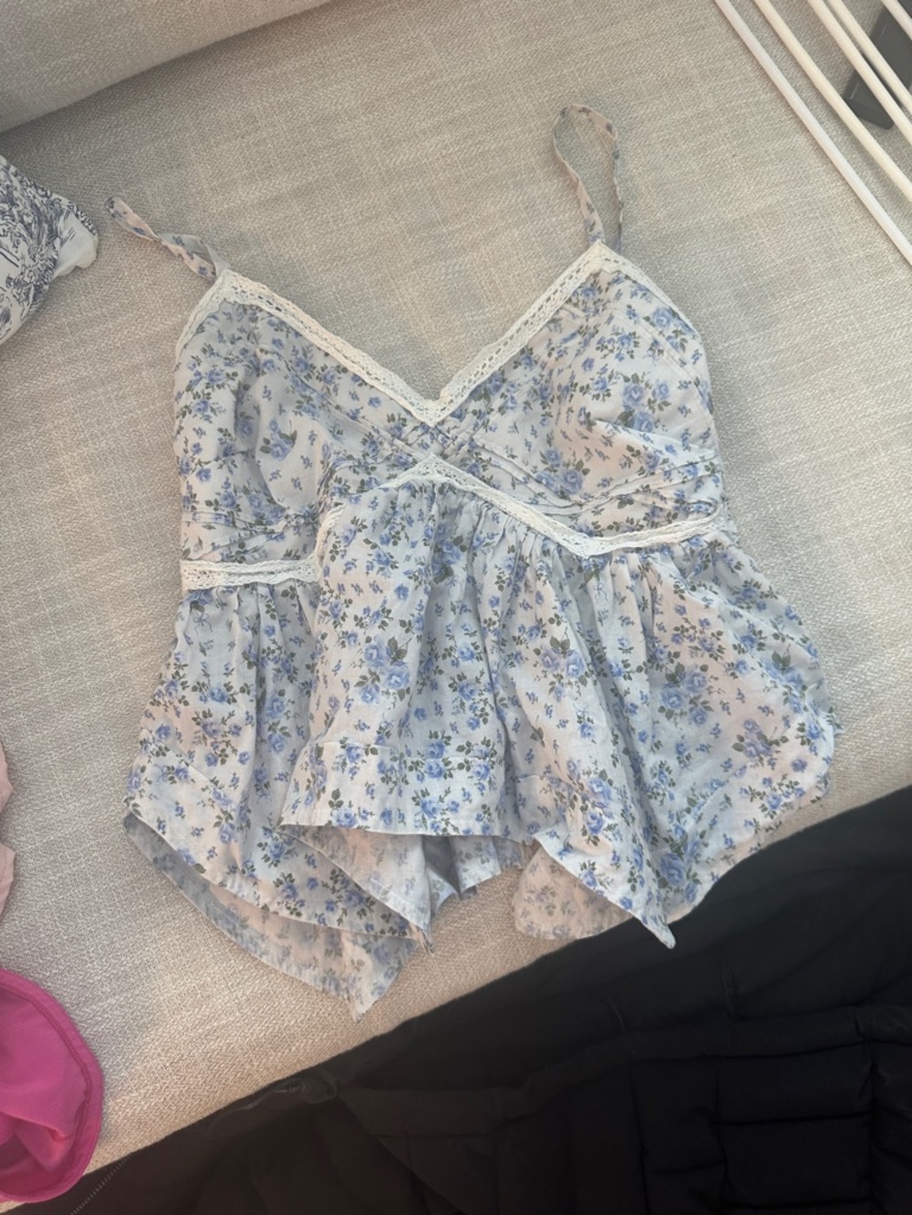 Hollister Light Blue Floral Lace Trim Tank Top